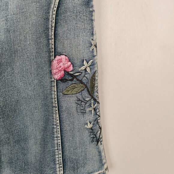 Vintage Y2K 2000s 90s Fairy Boho Embroidered Floral Lolita Jean Denim Skirt M - Picture 4 of 10